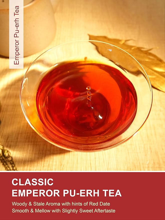 TeeLux Emperor Pu-erh Tea Loose Leaf, Fermented Yunnan Dark Tea, Smooth & Mellow Flavor, 16oz