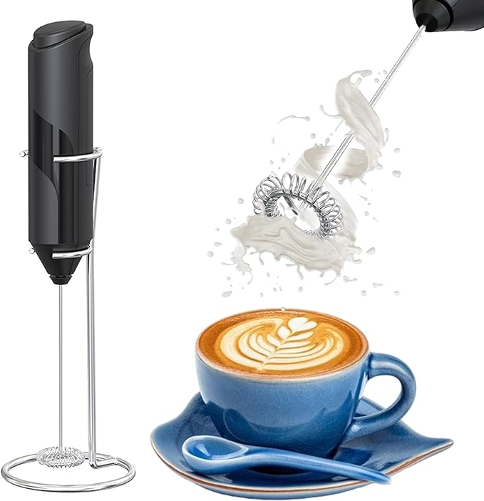 Milk Frother Wand with Stand - Milk Frother Handheld Battery Operated - Electric Whisk Coffee Frothers - Drink Mixer Handheld Frother with Stand - Hand Frother for Coffee Mixer Wand