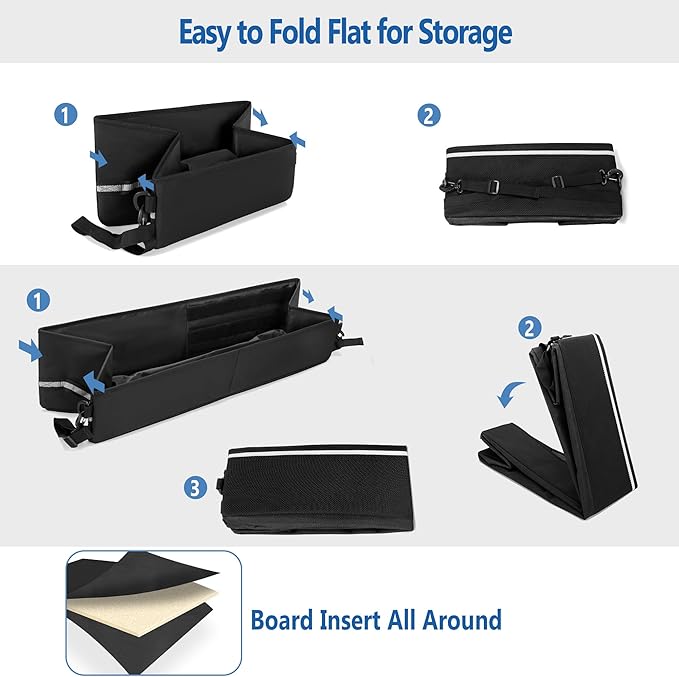 Trunk Under Seat Storage Fit for Super Crew, Tool Organizer Box Under Rear Seat for Three Seats with Removable Bottom Boards, Side Handles and Hook Snap Fix Straps, Black