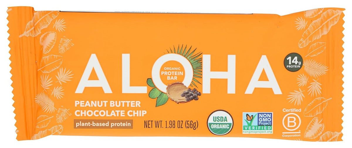 Aloha Organic Plant Based Protein Bar Peanut Butter Chocolate Chip , 1.98 Oz