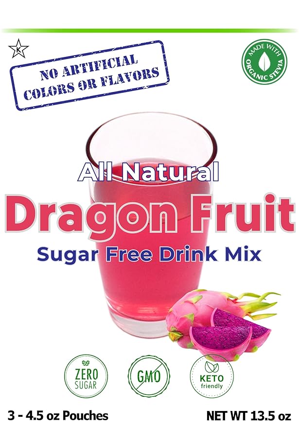 GramZero All Natural Dragon Fruit Zero Calorie Sugar Free Drink Mix, Great For Nutrition Club Loaded Tea, Stevia Sweetened