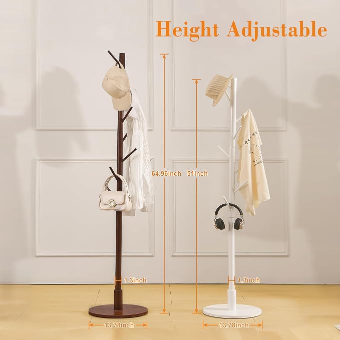 VECELO Coat Rack Freestanding, Entryway Hanger Stand, Umbrella Holder, Hall Tree With Hooks, Floor Standing Tree Stand,Walnut
