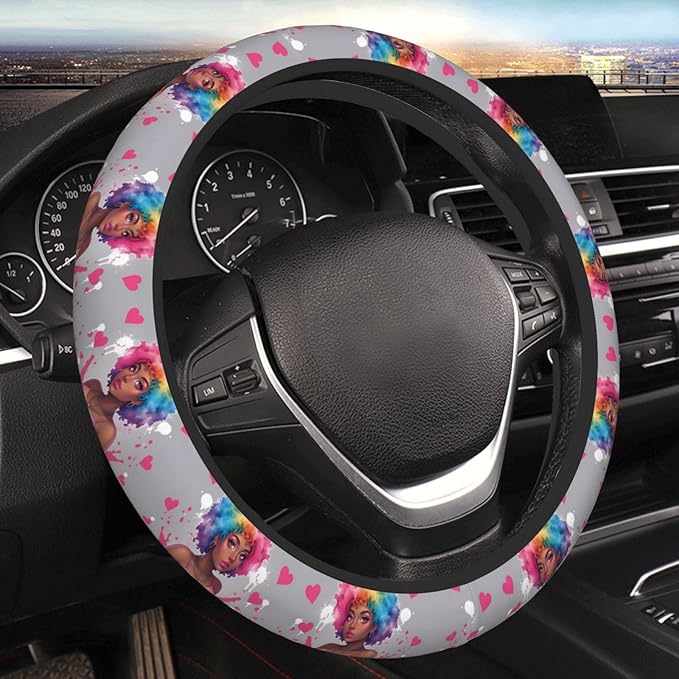 African America Black Neoprene Steering Wheel Covers Women Men Car Accessories, Universal 15 Inch Fit Auto, Suvs, Truck