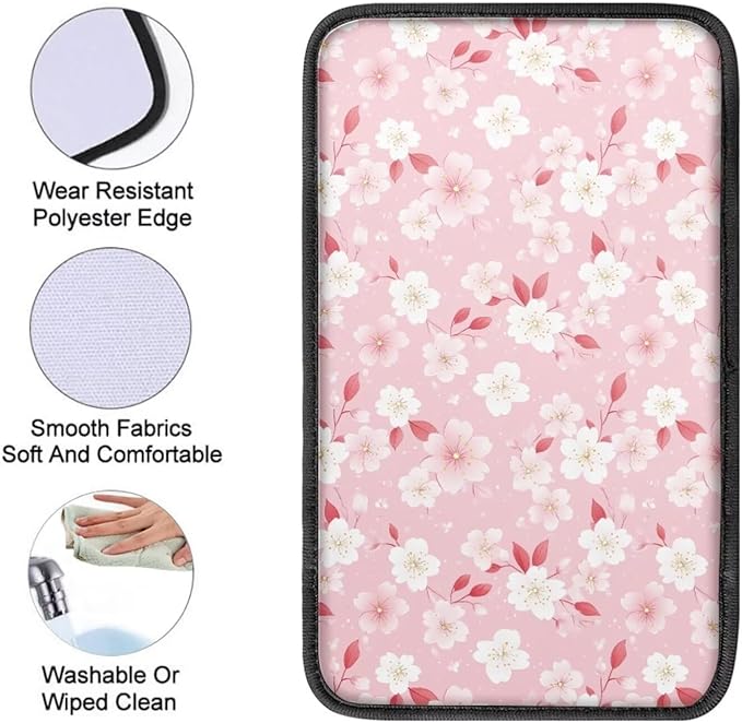 Cherry Blossom Pink Center Console Cover for Women,Armrest Cover for SUV,Universal Car Arm Rest Cover Pad