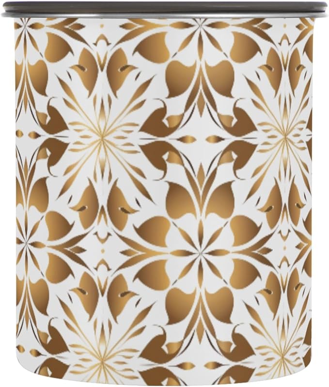 ALAZA Gold Geometric Flower Floral Airtight Coffee Bean Canister 500ml Food Storage Containers with Lids For Gournd, Tea, Sugar, Flour, Rice, Cereal, Candy Cookie Jar