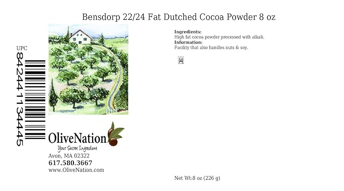 Bensdorp 22/24 Fat Dutch Process Cocoa Powder from OliveNation, High Fat Alkalized Cacao Powder for Baking, Deep Red Brown Color - 8 ounces
