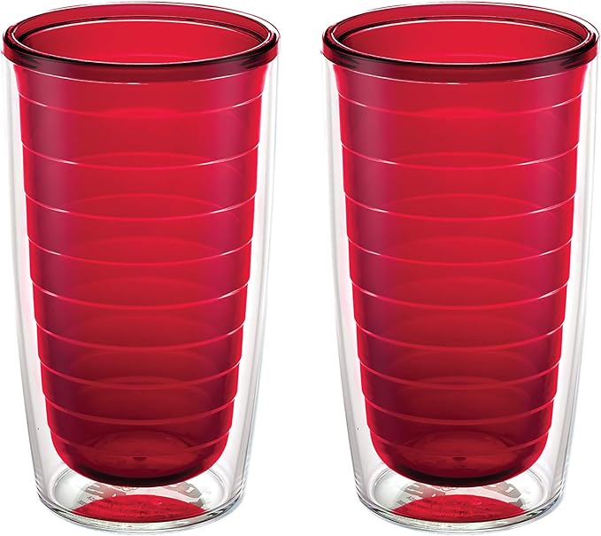 Tervis Clear & Colorful Tabletop Made in USA Double Walled Insulated Tumbler Travel Cup Keeps Drinks Cold & Hot, 16oz - 2pk, Red