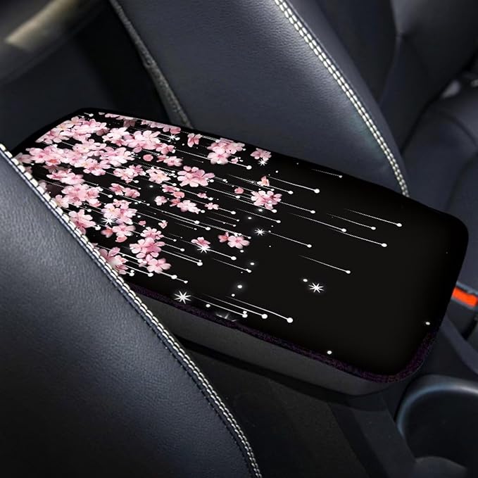 Japanese Cherry Print Universal Center Console Cover Armrest Cover for Car SUV,Fashion Car Arm Rest Cover Pad for Women