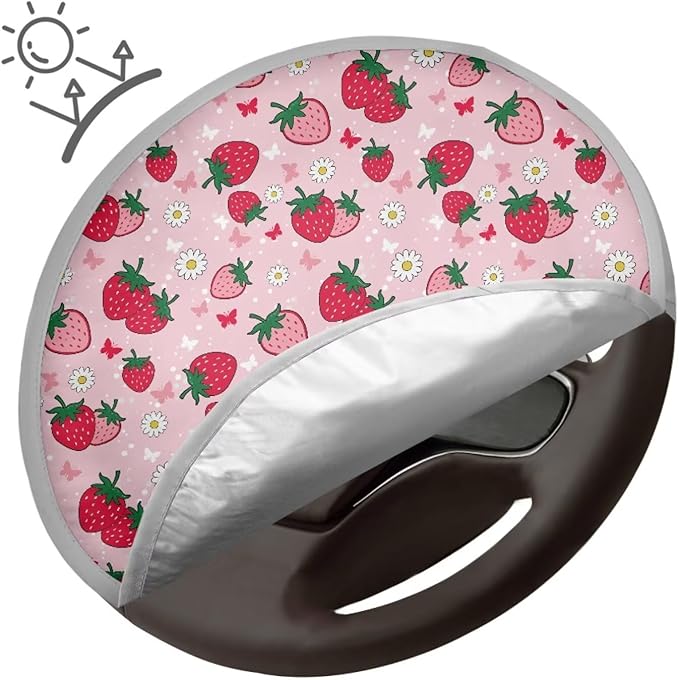 Strawberry Steering Wheel Shade Cover 17 Inch Pink Car Rudder Sunblock Cover for Summer Heat Resistant Steering Wheel Sunblock Cover for Most Vehicle Gift for Holiday