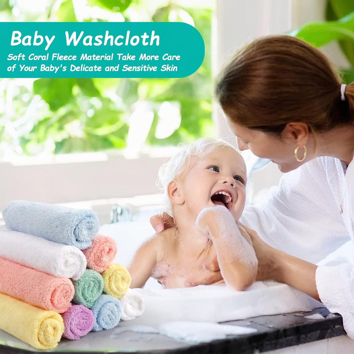 HOMEXCEL Baby Washcloths 24 Pack-Microfiber Coral Fleece Baby Bath Face Towel 7 x 9 Inch Extra Absorbent and Soft Burp Cloth and Wash Cloths for Newborn-Infants and Toddlers-Gentle On Sensitive Skin