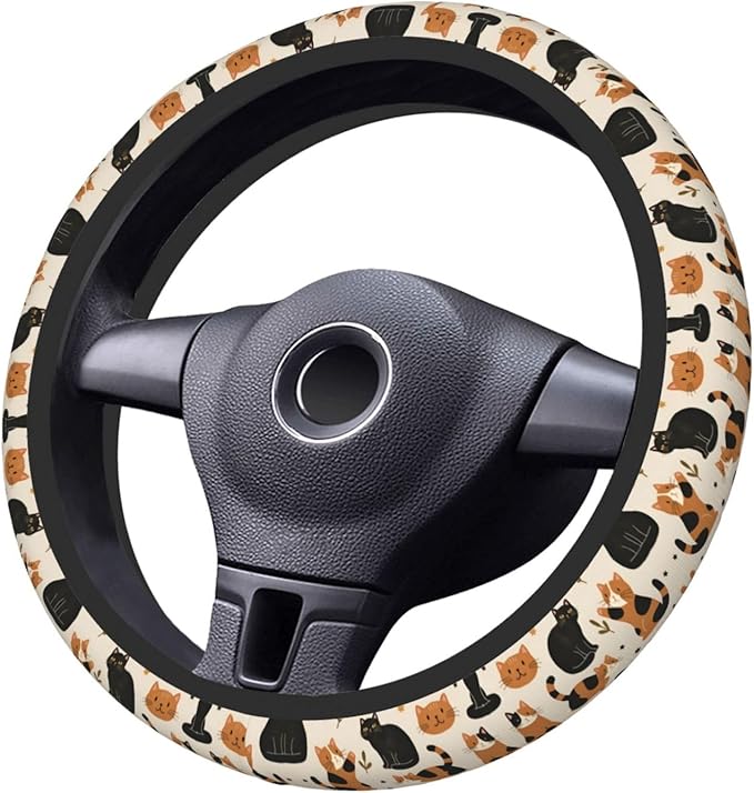 Neoprene Steering Wheel Cover Cute Cartoon Cats Pattern Car Steering Wheel Cover Universal Fit for Most Cars