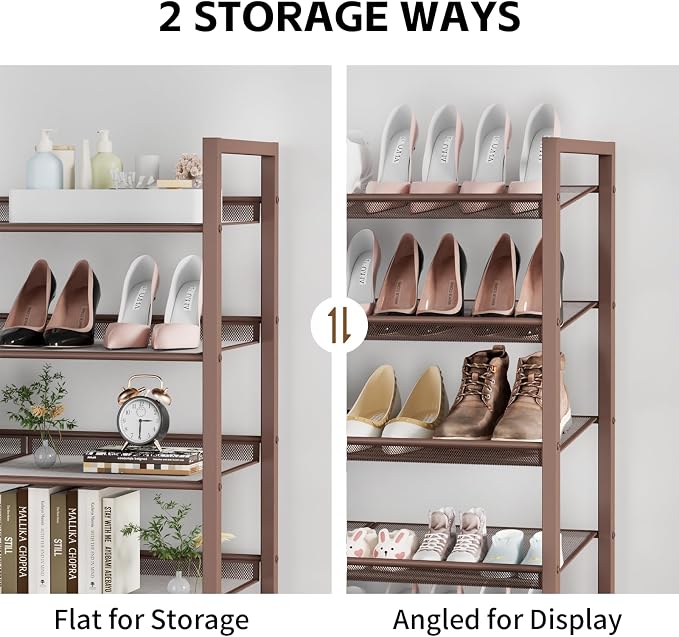 6-Tier Metal Large Shoe Rack,Tall Shoe Rack for Closet,entryway,Garage, with Adjustable Flat or Angled Shelves, Hold 20-26 Pairs Shoes