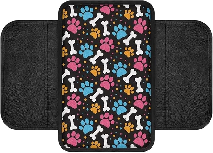 BIGCARJOB Cute Paw Print Auto Armrest Cover for Center Console,Portable Car Center Console Cover with Side Storage Universal Car Armrest Storage Box Car Interior Accessories for Most Vehicles