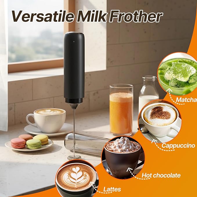 USB-C Rechargeable Milk Frother Handheld with Travel Sleeve,Handheld Electric Foam Maker with Coffee Frother Handheld & Whisk Drink Mixer Protein Shakes, Matcha, Hot Chocolate