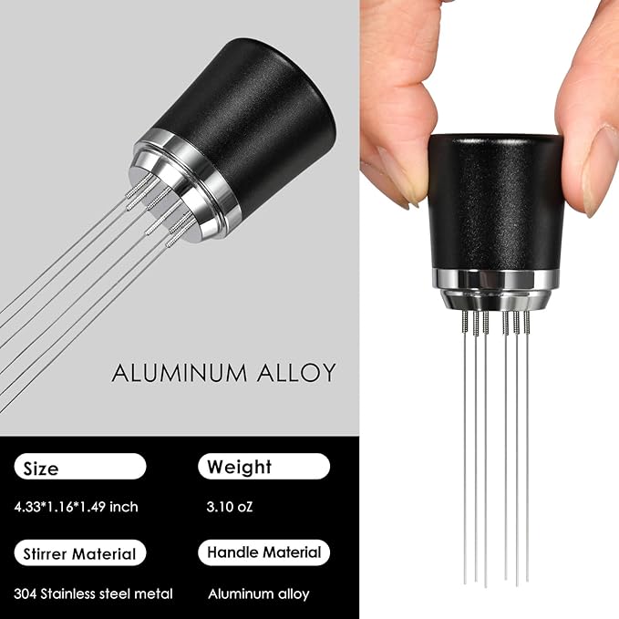 WDT Distribution Tool with Stand,6 Prongs Coffee Stirring Tool for Espresso Distribution-Espresso Needle Espresso Stirrer-0.4mm Thick Wires-Weiss Distribution Technique-Anodized Aluminum Handle