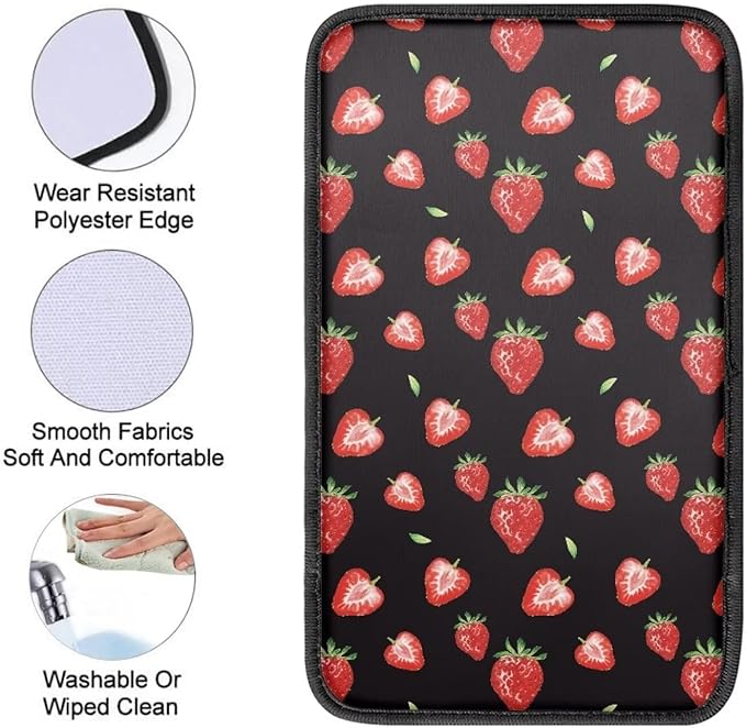 Strawberry Armrest Cover for Car Waterproof Auto Center Console Cover Protertor for Women Men Universal Car Center Console Armrest Cushion Decorative Car Interior Accessories