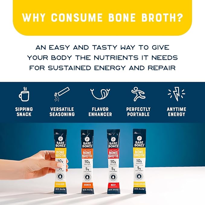 Bare Bones Bone Broth Powder Packets Variety Pack | 5 g Collagen | 10 g Protein | Keto & Paleo Friendly | No Artificial Flavors | Non-GMO, Gluten-Free, Dairy-Free on-the-go 16 Pack + Recipe Guide