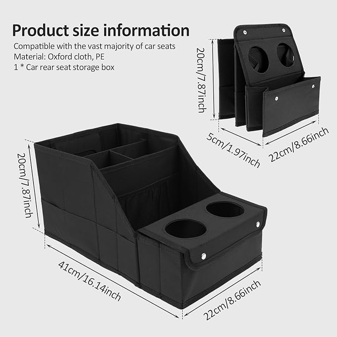 Car Seat Storage Organizer, Car Essentials Back Seats Organizer Between Seats Passenger seat with Cup Holder for Travel Baby Toys Diaper Caddy Bag(black)