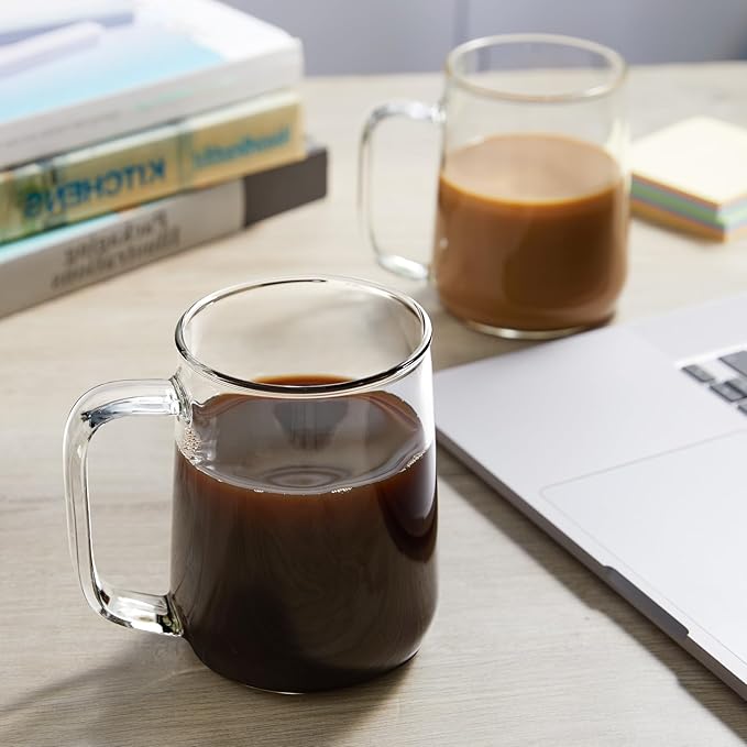 Large Glass Coffee Mugs, 20 oz Glass Coffee Cups Set of 4, Clear Borosilicate Glass Mugs with Handles for Cappuccino, Tea, Latte, Hot/Cold Beverages, Wine, Americano