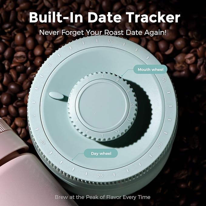 Bincoo Coffee Canister, Large Stainless Steel Coffee Bean Storage Container with Date Tracker (Green)