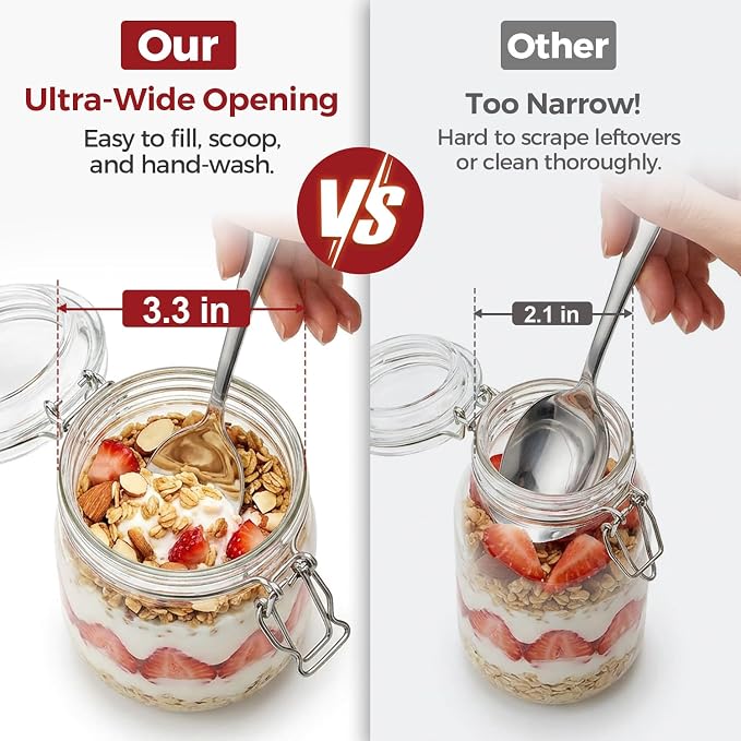 17oz Overnight Oats Containers, Glass Jars with Airtight Lids（Set of 6）,3.3in Wide Mouth Straight-Sided Canisters with Gift Labels & Hemp Rope for Meal Prep, Dry Food Storage & On-the-Go