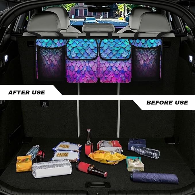 Trunk Organizer for Car Large Capacity Car Organizer, Mermaid Scale Foldable Trunk organizer, Space Saving Car Organization for Car Accessories, Tools, Sundries