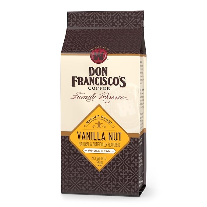 Don Francisco's Vanilla Nut Whole Bean Coffee, Medium Roast – 100% Arabica, Flavored Coffee, 12 oz Bag