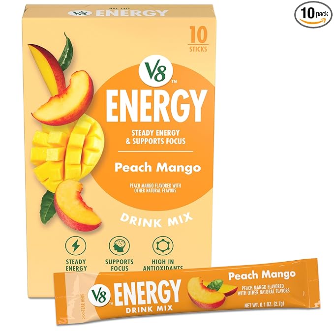 V8 Energy Peach Mango Energy Drink Powder, .10 oz Packet (10 Count)