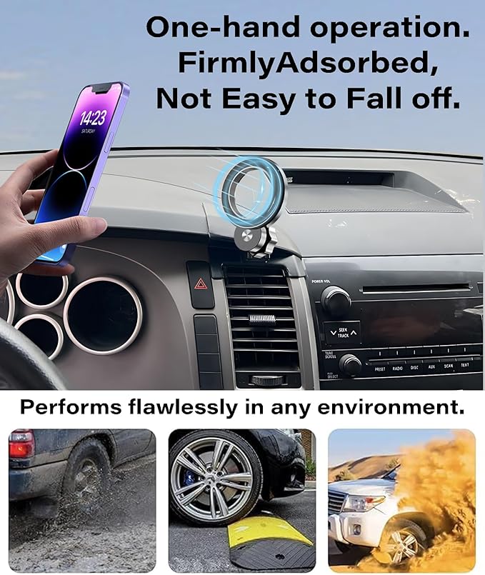 Car Phone Holder for Toyota Tundra 2007-2013 /Sequoia 2008-2017 Accessories Compatible with MagSafe Hands-Free 360° Rotation Adjustable Cell Phone Mount Does Not Affect Air Vent