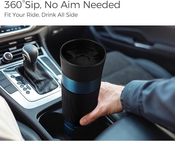Travel Coffee Mug with 360°Lid, Travel Coffee Tumbler 16 oz Leak Proof, Stainless Steel Insulated Travel Mugs for Hot and Cold Spill Proof(MetPaintViolet)