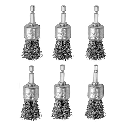 Abrasive Wire Pen Brush Set for Drill - 1/4 Inch Hex Shank 1 Inch Wire Pen Brush - Stainless Steel Crimped Carbon Steel Brush for Rust,Cleaning,Deburring,Removing Paint-6pcs