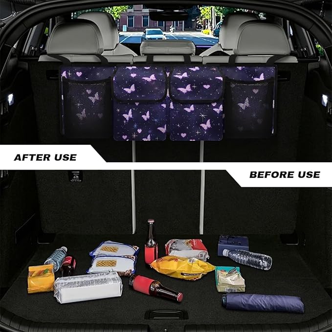 Car Trunk Organizer, Butterfly Hanging Seat Back Storage Organizer with Large Pockets, Space-Saving Backseat Car Organizer, Large Capacity Collapsible Bag