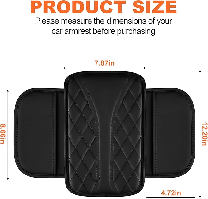 Center Console Cover Fit for XT6: Scratch and Wear Resistant Leather Console Cover with 2 Storage Bags -Upgraded Armrest Cover for Car,Anti-Scratch Auto Armrest Pad Accessory （Black