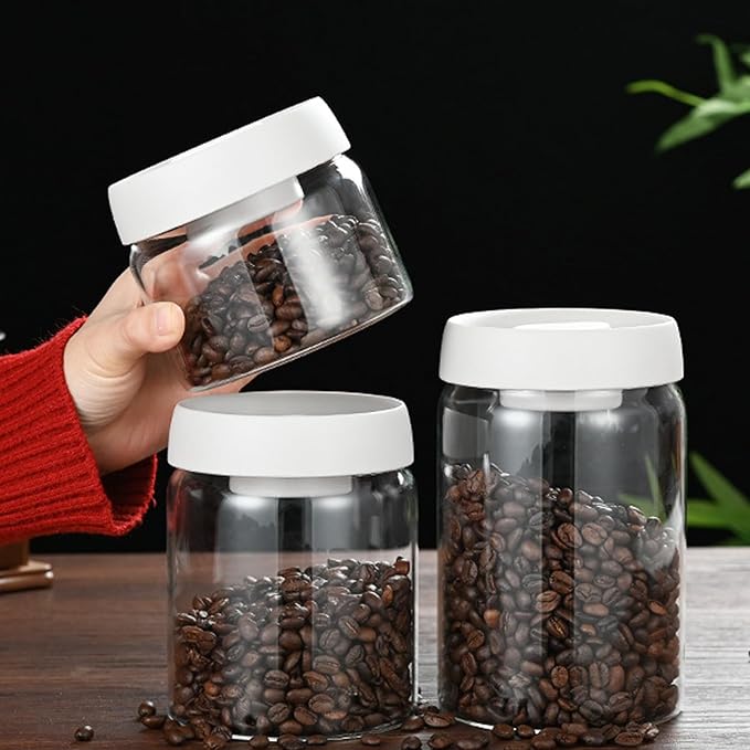 Sealed Glass Coffee Storage Canister Press Vacuum Seal Container for Bean Seasonings Dry Food Vacuum Press Coffee Container with Silicone Seal