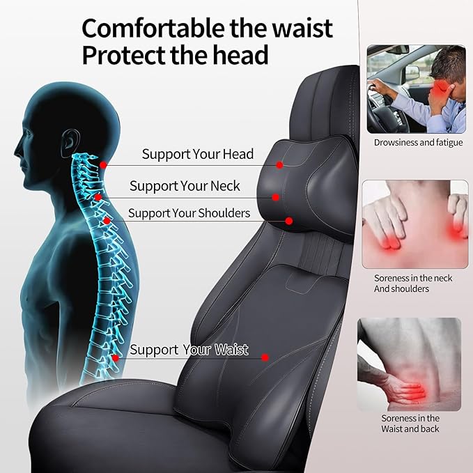 2 PCS Memory Foam Car Headrest Neck Pillow Lumbar Support Cushion for Ford F150 F250 F350 Explorer Transit Bronco Sport Accessories, Relieve Fatigue for Long Trips Driving Home Office