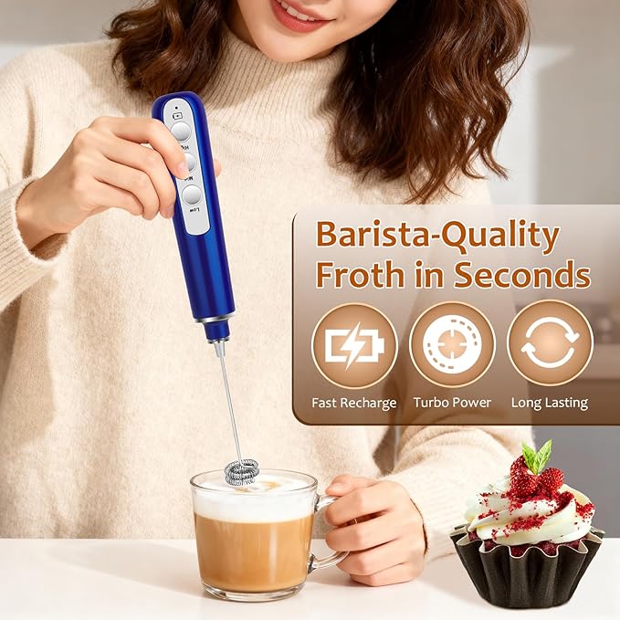 Milk Frother Wand Rechargeable Handheld Frother For Coffee,Batidora De Mano Electrica Coffee Bar Accessories Kitchen Appliances Essentials Electric Frother Gift For Women Men (Silvery)