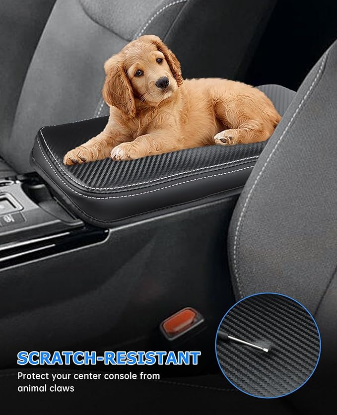 INTGET Center Console Cover for 2026 Toyota Prius Accessories 2023 2024 2025 LE XLE Limited Car Interior Leather Middle Armrest Arm Rest Lid Cushion Pad Protector (2023+, Carbon Fiber Texture)