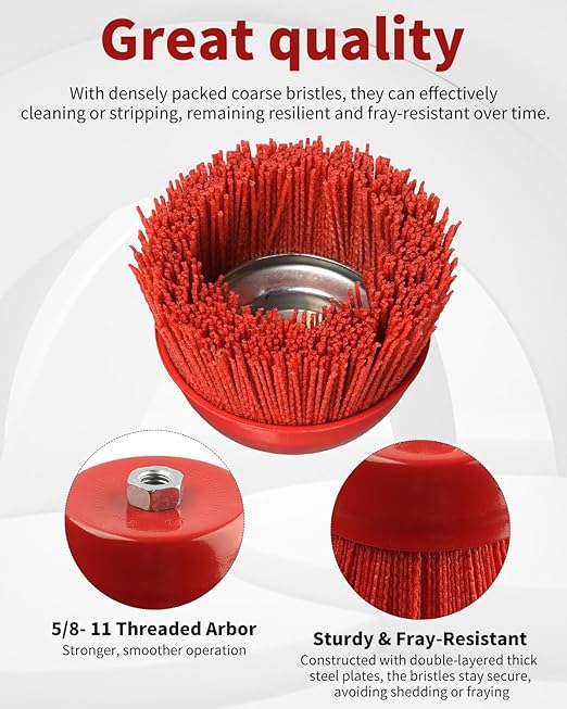 4 Inch Nylon Cup Brush for Drill, 4Pcs Wire Wheel for Angle Grinder 5/8 Inch-11 Threaded Arbor, Nylon Brush for Angle Grinder Ideal for Removing Rust, Corrosion, Paint.