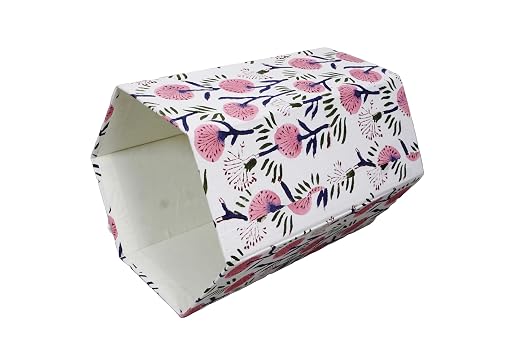 3.3 Gallon Cotton Hand Block Printed Paper Waste Basket |Small Decorative Trash Can for Housewarming Gifts in Living Room, Bedroom, Bathroom | Eco-Friendly, Plastic-Free (1, White Pink FLOWAR)