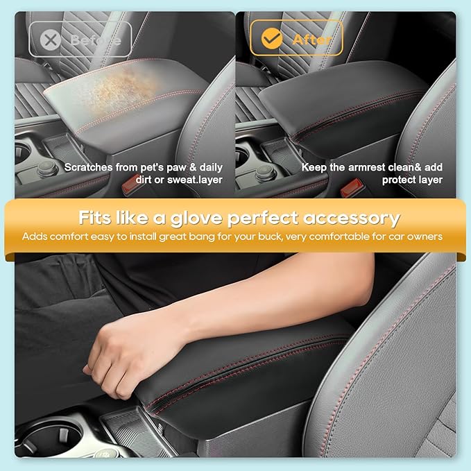 Armrest Cover for 2024-2026 Ford Explorer All Trim Models 2024 2025 2026 Ford Explorer Accessories Center Console Cover Arm Rest Protector Middle Lid Pad Protector PU Leather, Anti-Scratch,Non-Slip