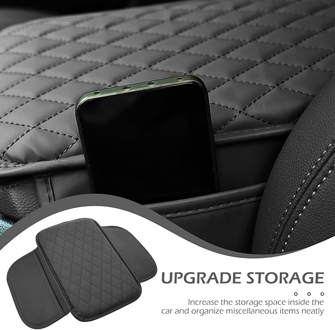 Center Console Cover, Microfiber Leather Arm Rest Cover Cushion with 2 Storage Bags, Middle Console Protective Cover, Car Accessories for Women, Universal for Trucks, Cars, SUVs (Black)