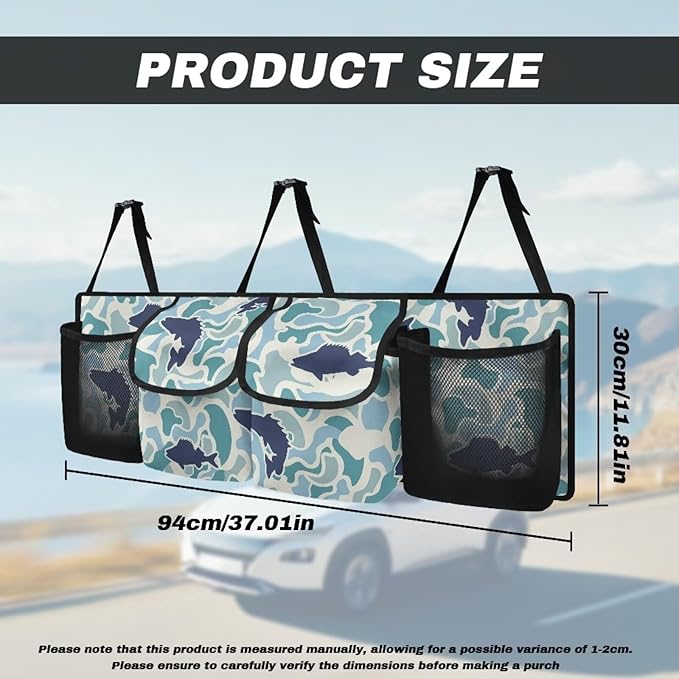 CLOHOMIN Blue Fish Camo Backseat Car Organizer Hanging Cargo Storage Organizer with 4 Pockets Car Seatback Organizer for Most Vehicle Car Interior Accessories