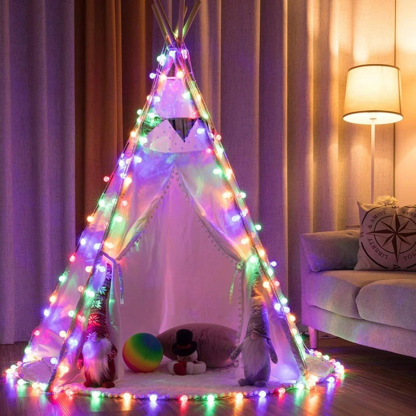 Eoako Globe LED String Lights 100 LED 38ft Color Changing with Remote, 7 Modes, Indoor/Outdoor, RGB, Model XBQ-100RGB