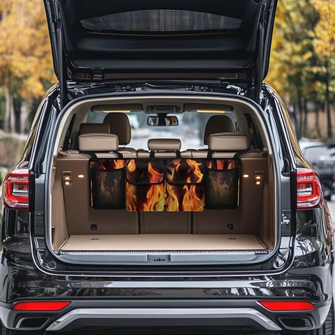 Fire Trunk Organizer Suv Trunk Hanging Storage Bag Back of Seat Car Organizer for Grocery Cargo Car Back Seat Organizer for SUVs, Vans, Cars for Men Women