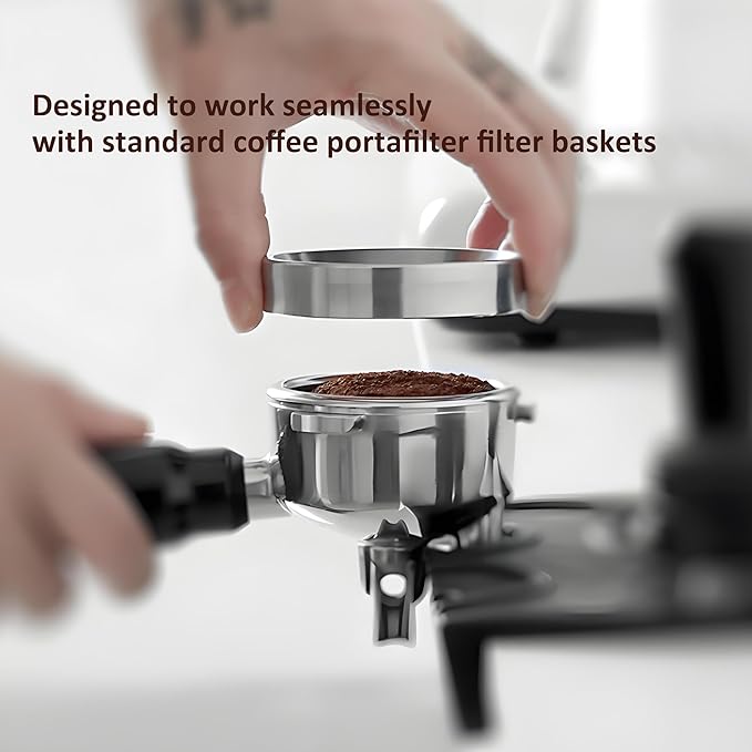 51mm Espresso Dosing Funnel and Puck Screen Set, Coffee Dosing Ring Aluminum, Reusable 1.7mm Thickness Espresso Puck Screen 316 Stainless Steel for Coffee Portafilter Filter Basket(Silver)
