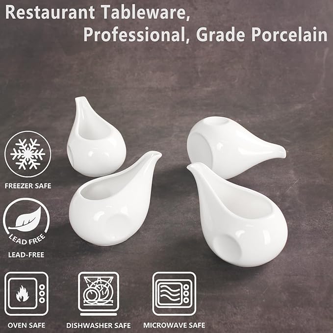 Gravy Boat Small Creamer Pitcher Set, Coffee Milk Gravy Boat, Fine Porcelain With Lip Spout, For Gravy, Warming Sauces, Salad Dressings, Milk, More, Microwave & Freezer Safe (Set of 4)
