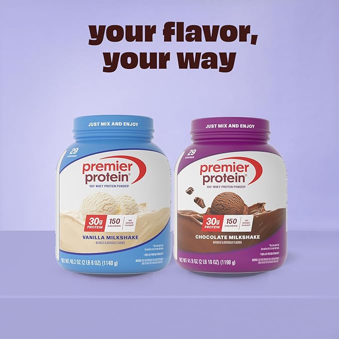 Premier Protein Powder, Chocolate Milkshake, 30g Protein, No Added Sugar, 100% Whey Protein, Keto Friendly, Soy & Gluten Free, 24.5 oz (17 Servings)