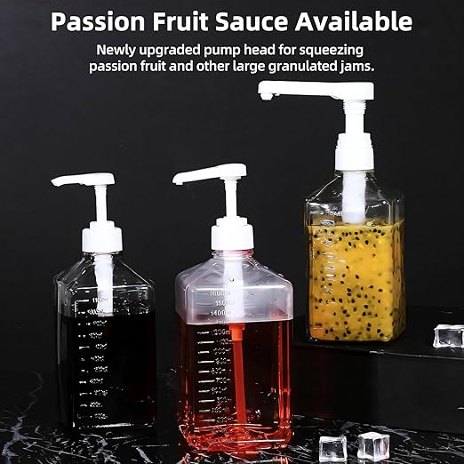 Large Capacity Syrup Dispenser for Coffee Bar, Pump Dispenser 54oz 1600ml PET Syrup Bottle w Measuring Cup and Funnel, Dispenser Bottle w Upgraded Pump (10cc Thicker PET)