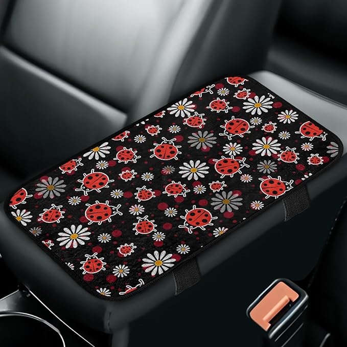 CLOHOMIN Daisy Center Console Covers for Truck Van Cute Ladybug Car Console Covers Automobile Accessories Winter Car Arm Rest Cover Pad