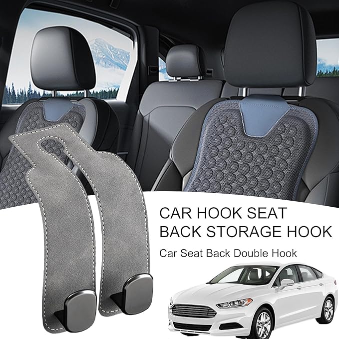 Auto Backseat Hangers, 2 in 1 Car Seat Organizer Hook, PU Leather Vehicle Hooks, Vehicle Backseat Hanger, Multifunctional Car Seat Back Double Hook for Purse Cloth Grocery Bags